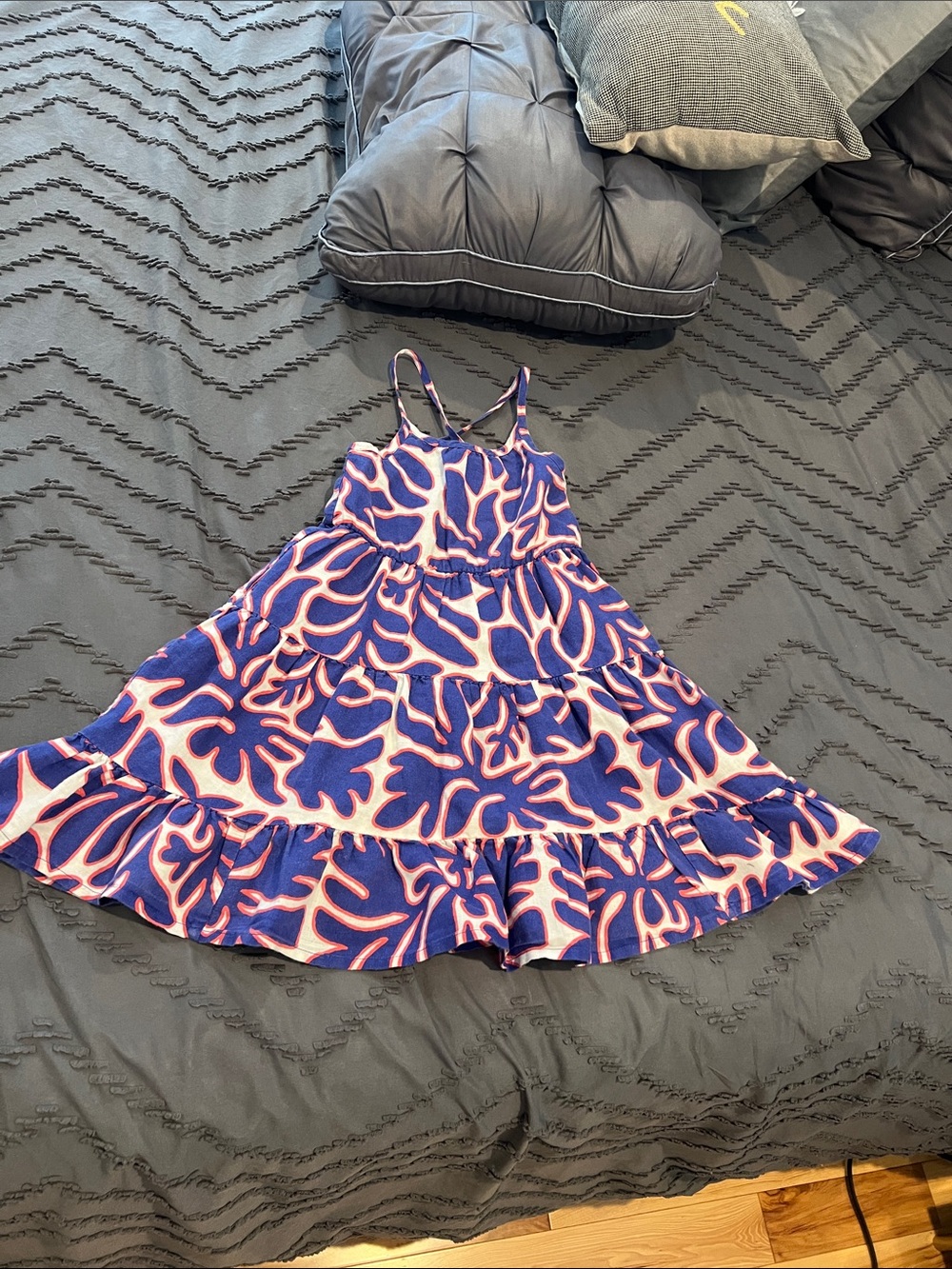 Girls Navy and Pink Floral Tiered Sundress